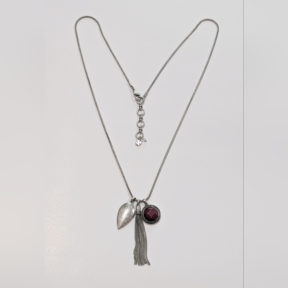 Lucky Brand Ruby Red Silver Tone Tassel 31-33" Long Necklace